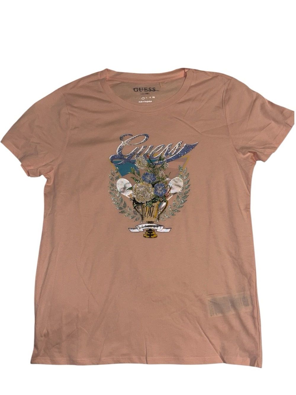 GUESS Peach Pink Floral Crest Graphic Tee